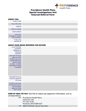 Providence Health Plans External Referral Form