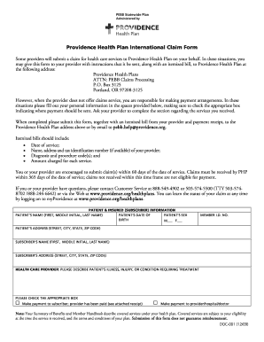 Providence Health Plan International Claim Form