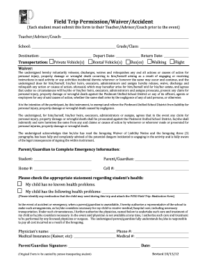 Field Trip Permission and Waiver Form
