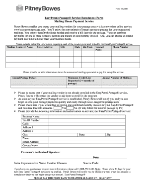 Pitney Bowes EasyPermitPostage Service Enrollment Form