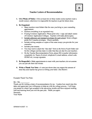 Teacher Letters of Recommendation