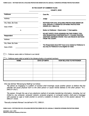 Ohio Civil Stalking Protection Order Form