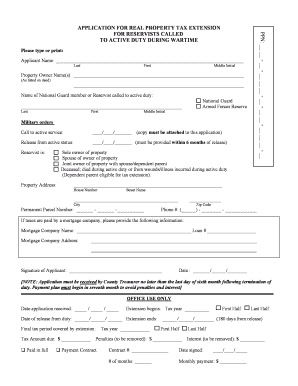 Application for Real Property Tax Extension for Reservists