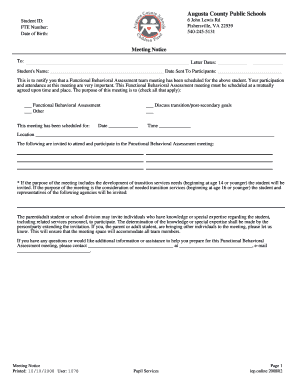 Functional Behavioral Assessment Meeting Notice