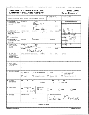 Texas Campaign Finance Report Cover Sheet