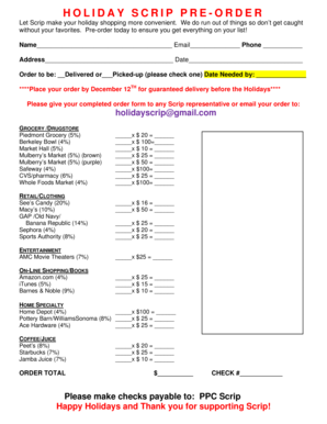 Holiday Scrip Pre-Order Form