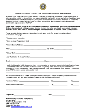 Request to Cancel Federal Post Card Application