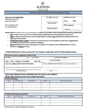 Registration Add Drop Withdrawal Form