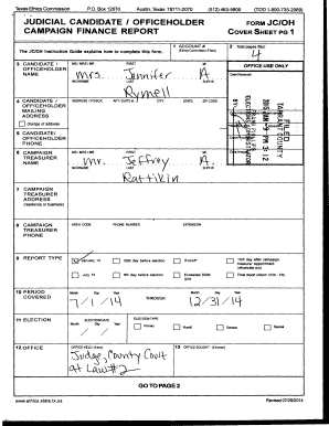 Texas Judicial Candidate Officeholder Form JC/OH