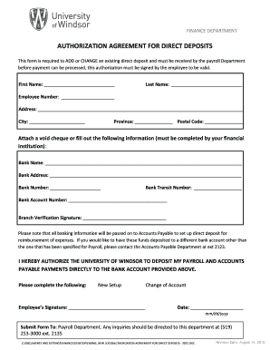 Authorization Agreement for Direct Deposits
