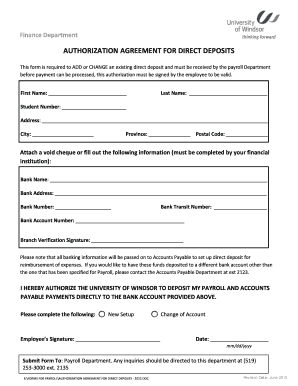 Authorization Agreement for Direct Deposits