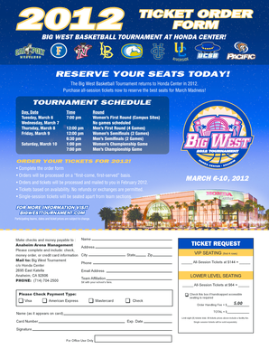 Big West Basketball Tournament Ticket Order Form