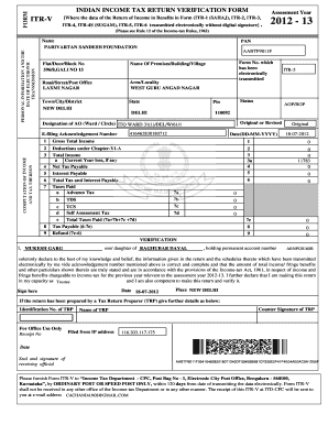 Indian Income Tax Return Verification Form ITR-V