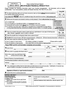 NCLB Student Residency Affidavit
