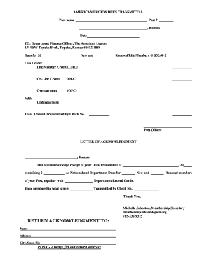 American Legion Dues Transmittal