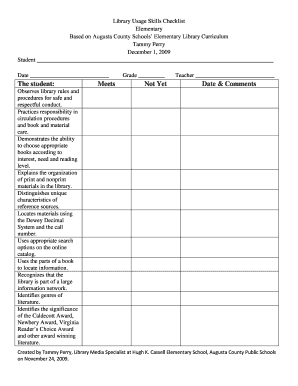 Elementary Library Usage Skills Checklist