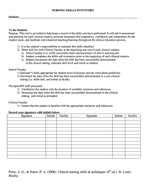 Nursing Skills Inventory Form
