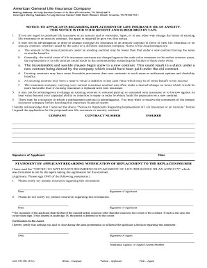 Notice to Applicants Regarding Replacement of Life Insurance or Annuity