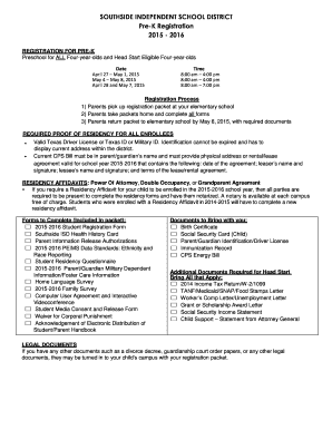 Southside ISD Pre-K Registration Form