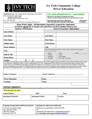 Ivy Tech Driver Education Registration Form