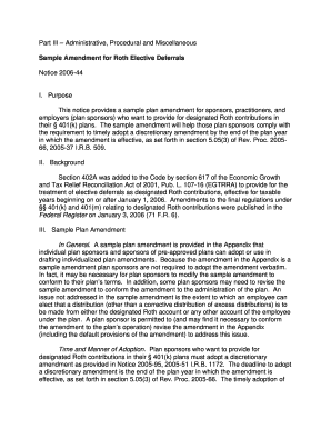 Sample Amendment for Roth Elective Deferrals
