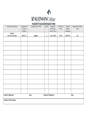 Transcript Evaluation Request Form