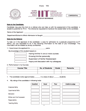 Confidential Letter of Reference for Ph.D. Admission