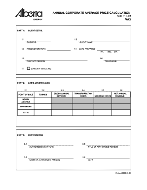 Annual Corporate Average Price Calculation Form