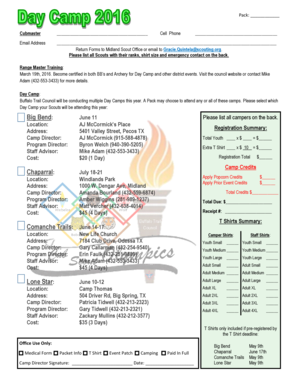 Cub Scout Day Camp Registration Form