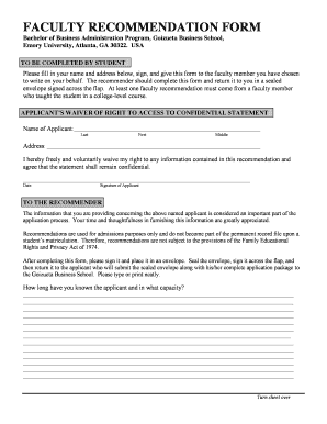 Faculty Recommendation Form