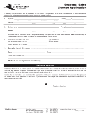 Seasonal Sales License Application