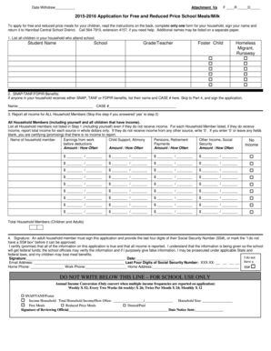 2015-2016 Application for Free and Reduced Price School Meals