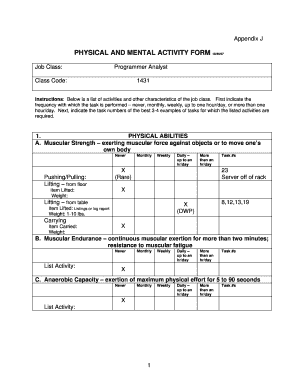 Physical and Mental Activity Form