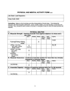 Load Dispatcher Physical and Mental Activity Form