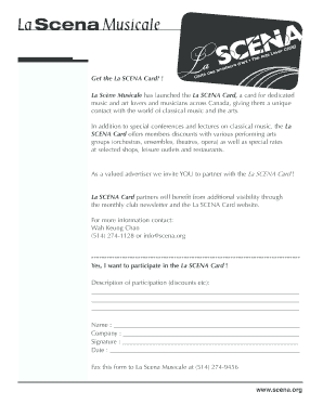 La SCENA Card Membership Application