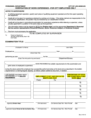 Verification of Work Experience for City Employees