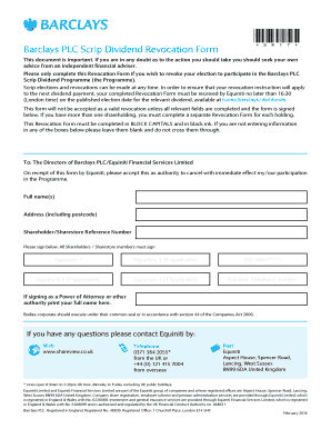 Barclays PLC Scrip Dividend Revocation Form