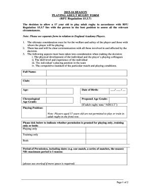 Adult Rugby Permission Form
