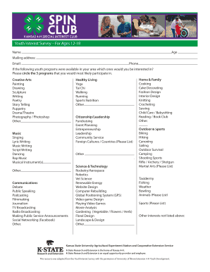 Kansas 4-H Youth Interest Survey