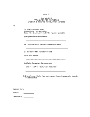 Application for Inspection Under Right to Information Act 2005
