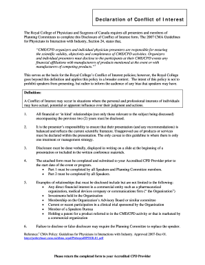 Royal College Conflict of Interest Declaration