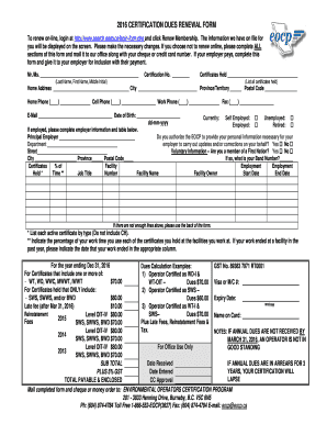 2016 Certification Dues Renewal Form