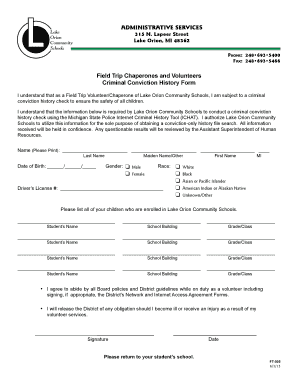 Field Trip Volunteer Criminal Conviction History Form