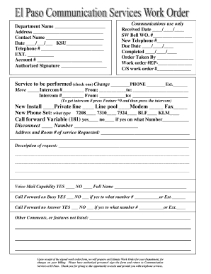 Telephone Service Work Order Form