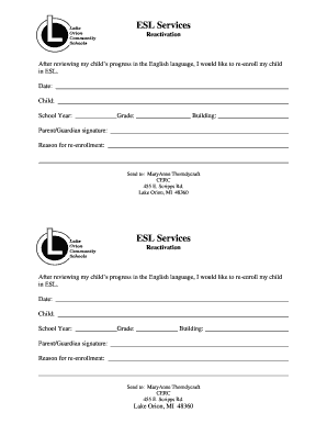 ESL Services Reactivation Form