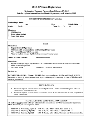 2015 AP Exam Registration Form