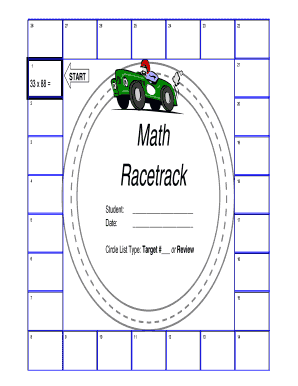Math Racetrack Score Sheet