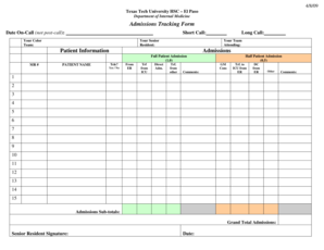 Admissions Tracking Form