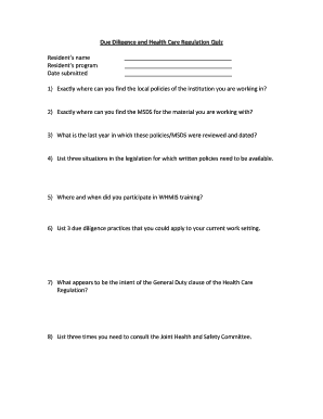 Healthcare Due Diligence Quiz Form