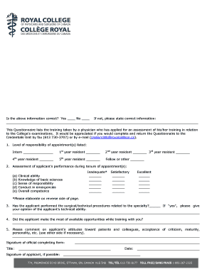 Physician Training Assessment Questionnaire
